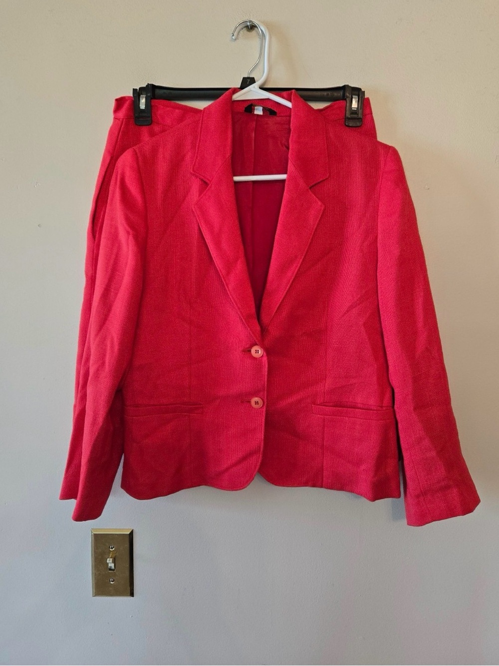 Russell Sherry Suit Womens 12 Red Wool Blazer Skirt Suit Set Professional